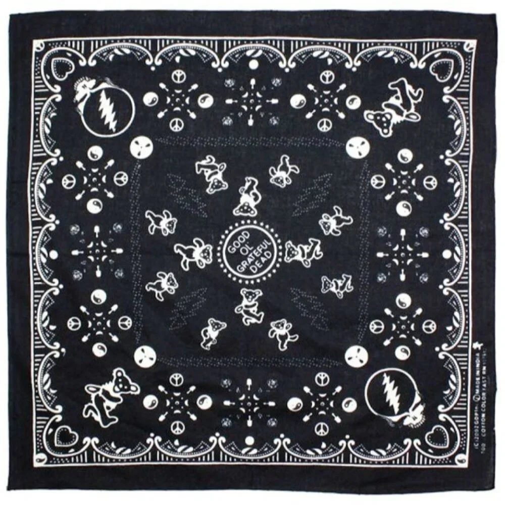 New Black Bear Skull Grateful Dead Bandana Headband Tour NWT Peace Kerchief SYF - Picture 1 of 4
